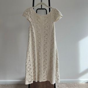 INC International Concepts ivory crochet dress with gold thread size medium
